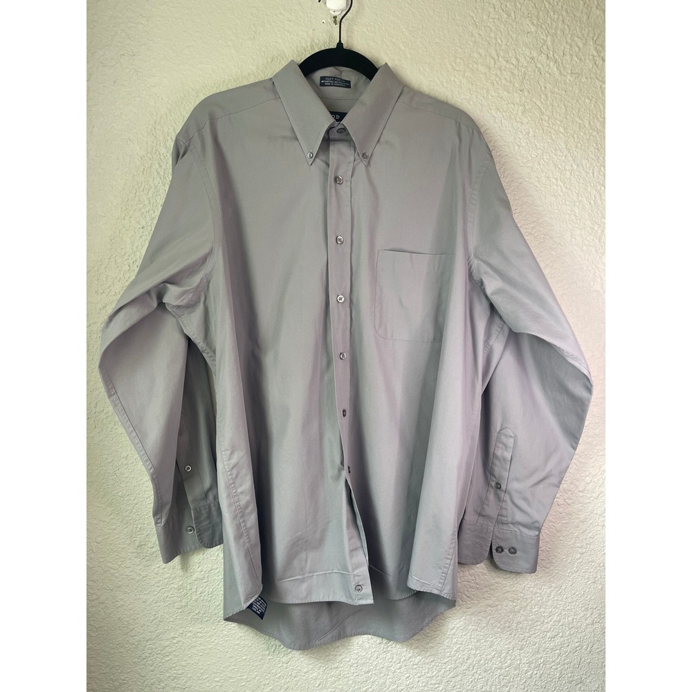 IZOD Silky Poplin Button Down Dress Shirt Long Sleeve Gray X-Large